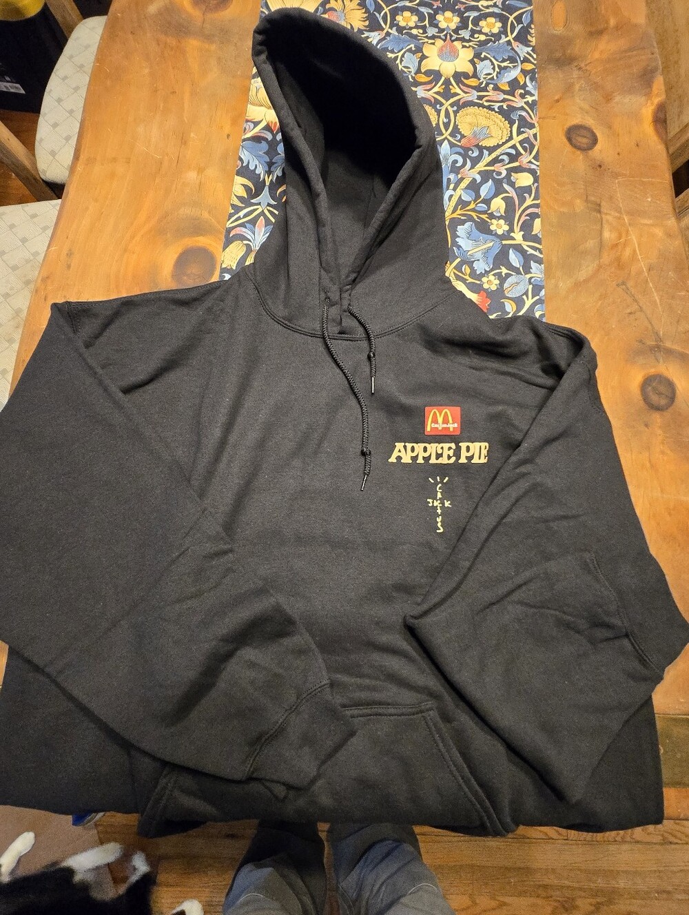Cactus Jack X McDonald's Collab Black Hoodie with Red & Gold Apple Pie Logo